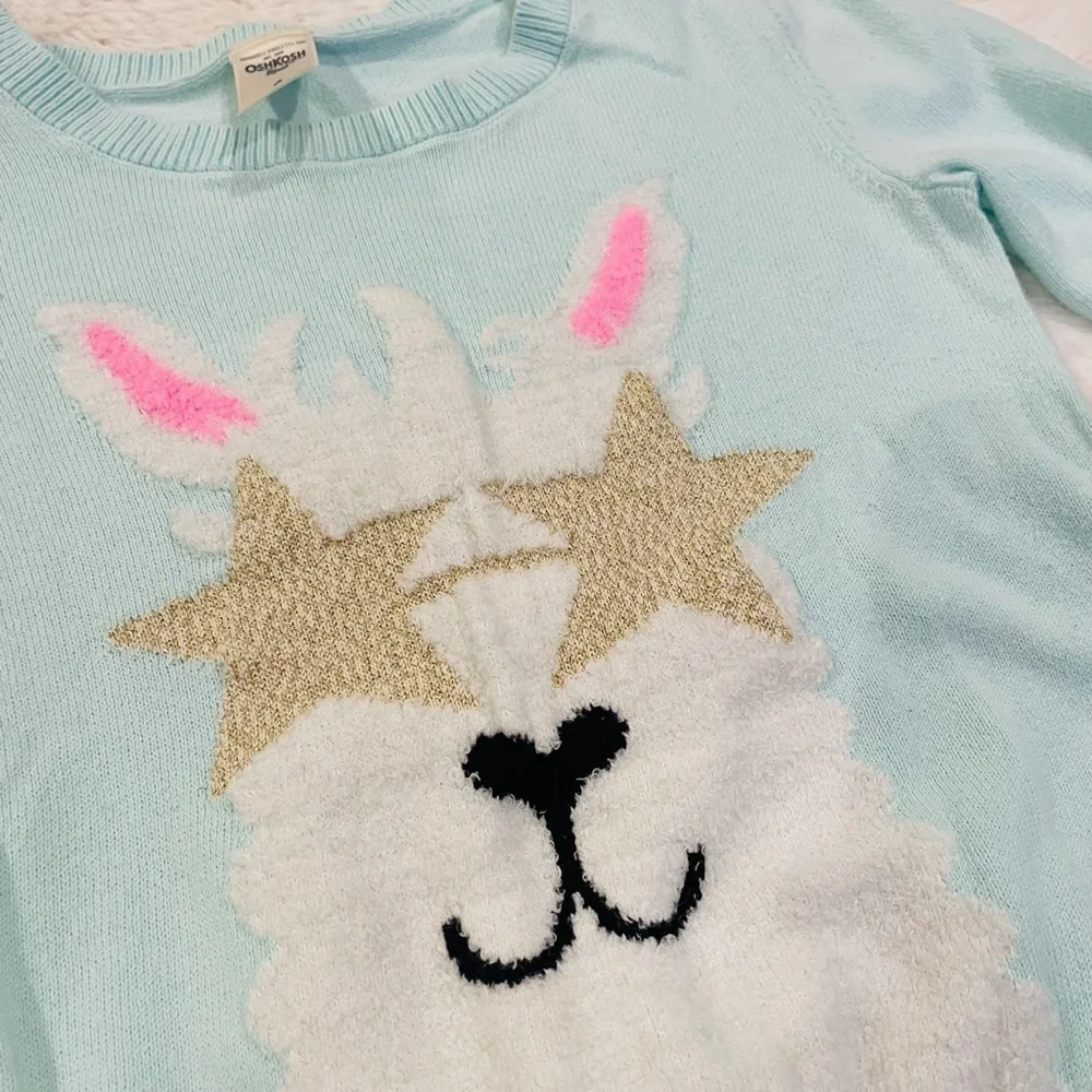 OshKosh B’Gosh Blue Star Llama Knit Crewneck Pullover Sweater Girl’s Size 4